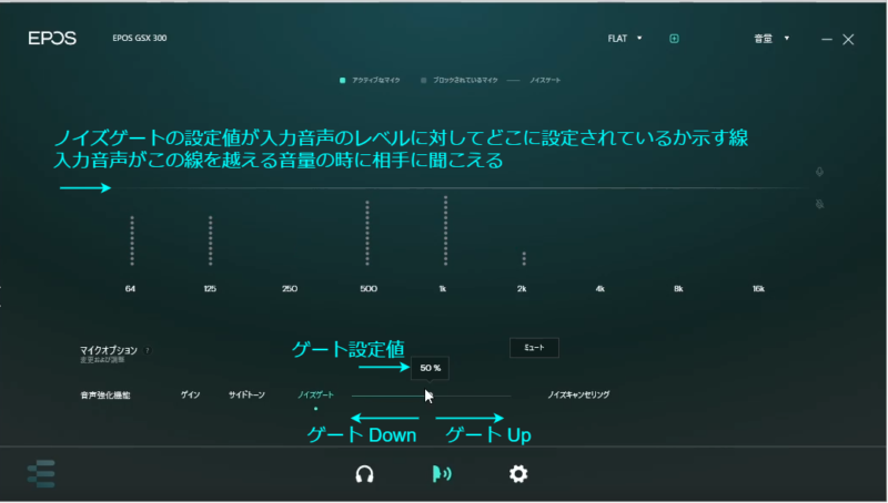 ノイズゲートの設定画面